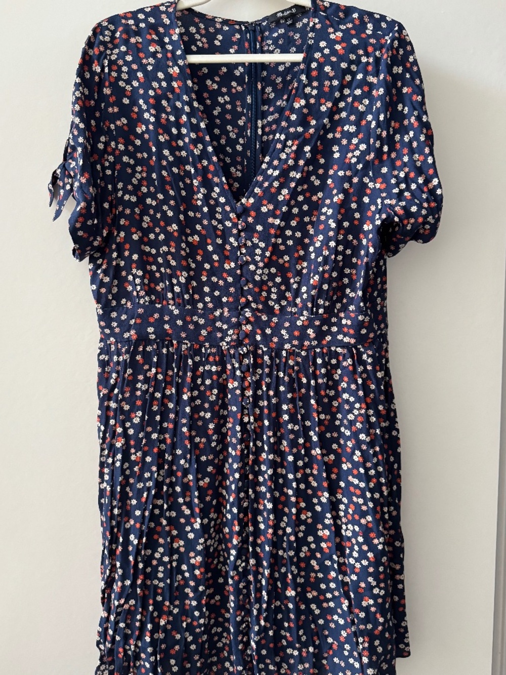 Madewell Tie Sleeve Floral V-Neck Dress Navy Size 12
